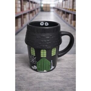 Halloween Ceramic Mug Black Green White Haunted House Spider Web Skull